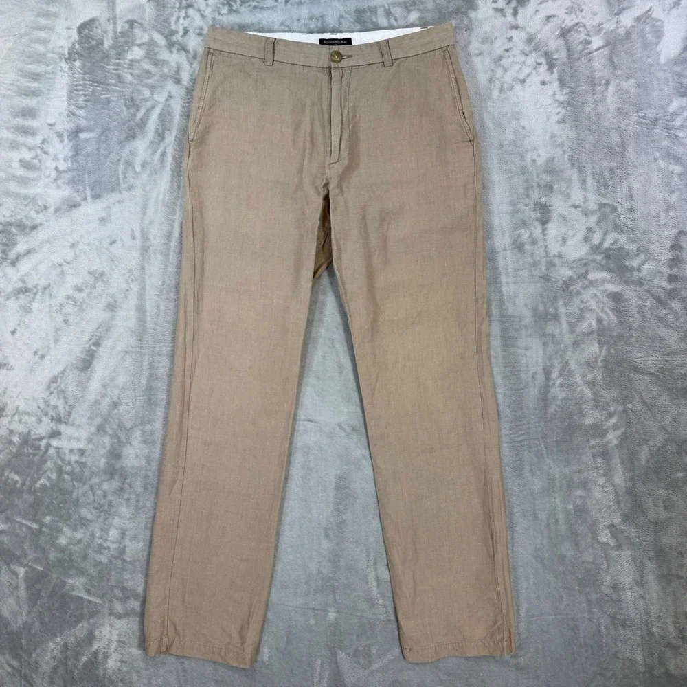 Banana Republic Gavin Straight Fit Linen Pants Men's 33x34 Beige Khaki Chino